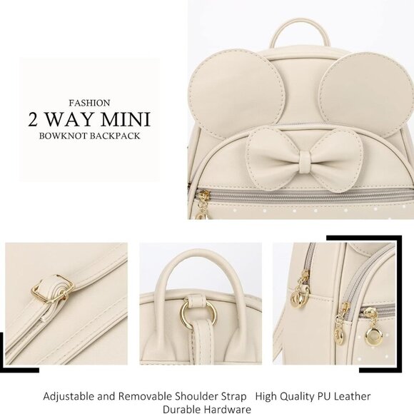 Girls Mini Backpack Bowknot Polka Dot Cute Daypacks Convertible Shoulder Bag Pur - Picture 3 of 7